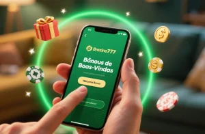 Telefone mostrando bônus Brazino777